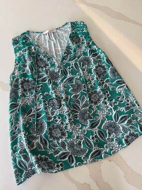 LOFT Teal Green Floral Ruffle-Trim Women's Blouse
